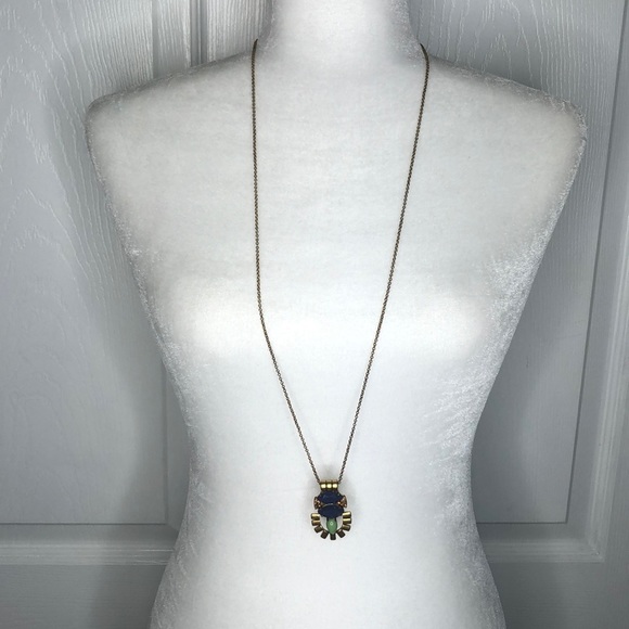 J. Crew Jewelry - J crew long gold pendant necklace green blue